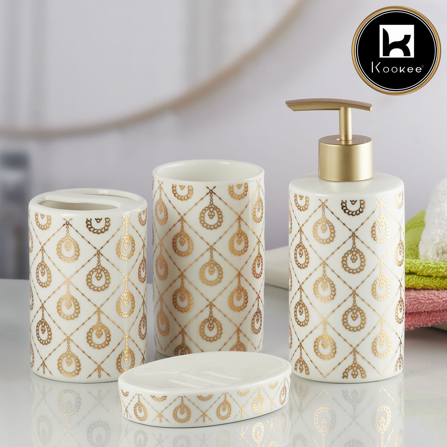 Kookee Ceramic Bathroom Sets, White, ART10072