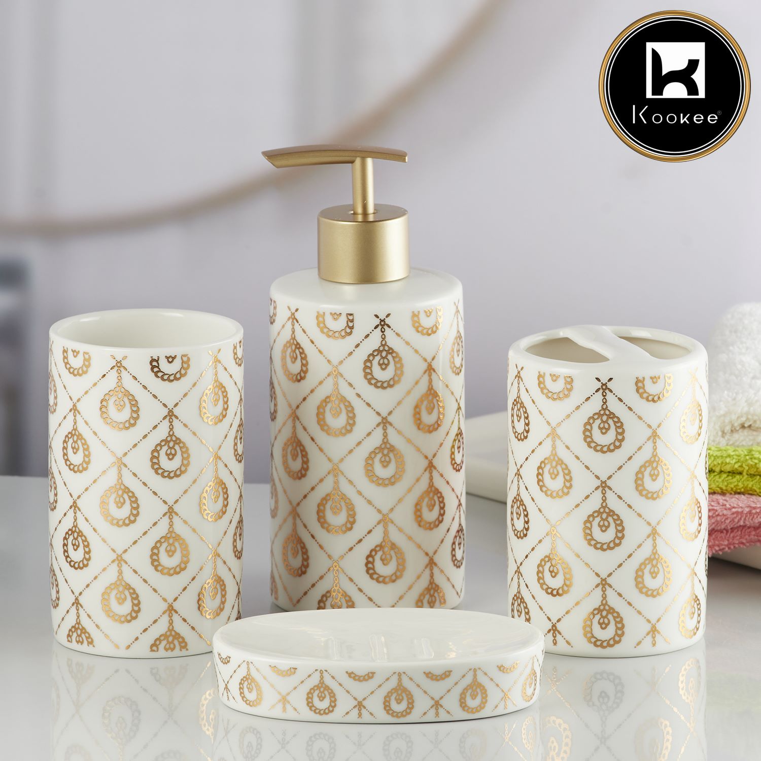 Kookee Ceramic Bathroom Sets, White, ART10072