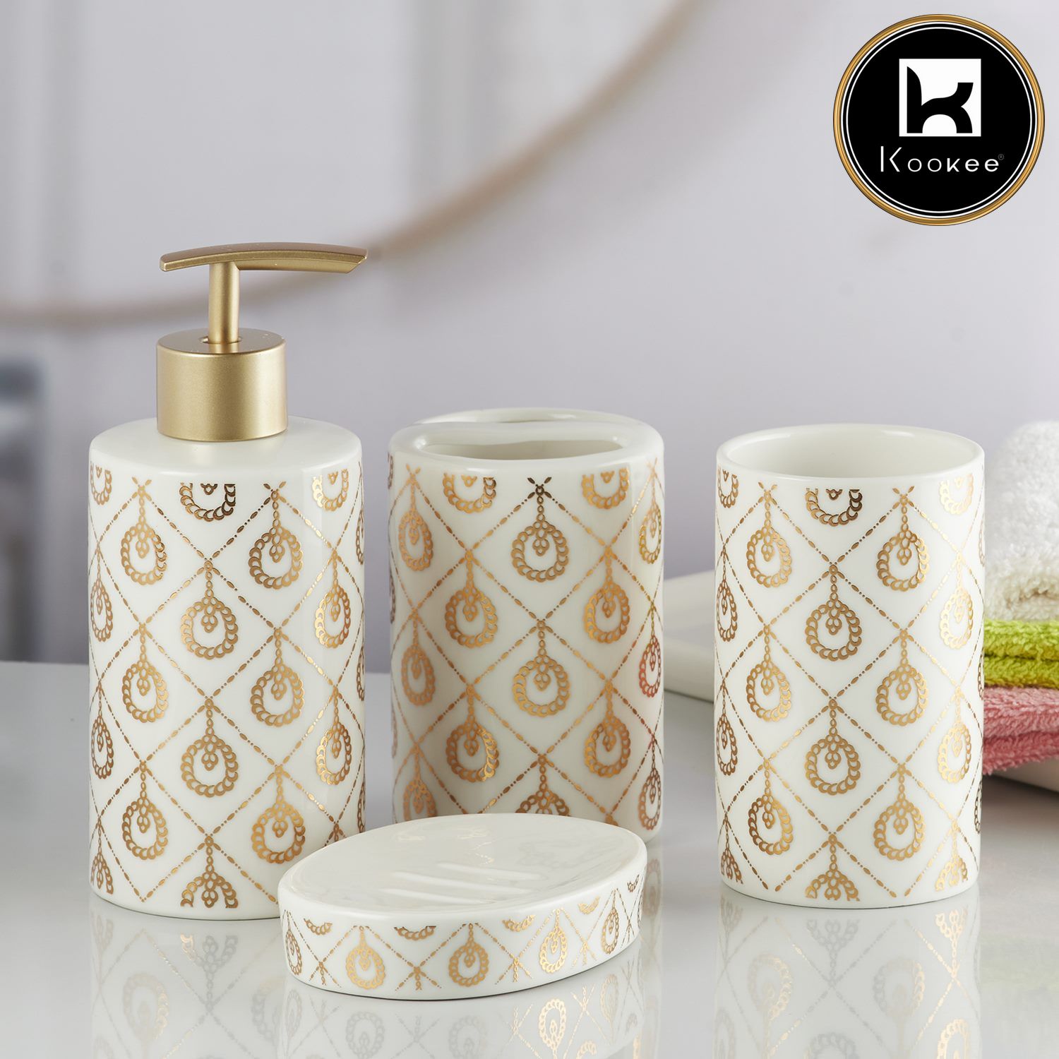 Kookee Ceramic Bathroom Sets, White, ART10072