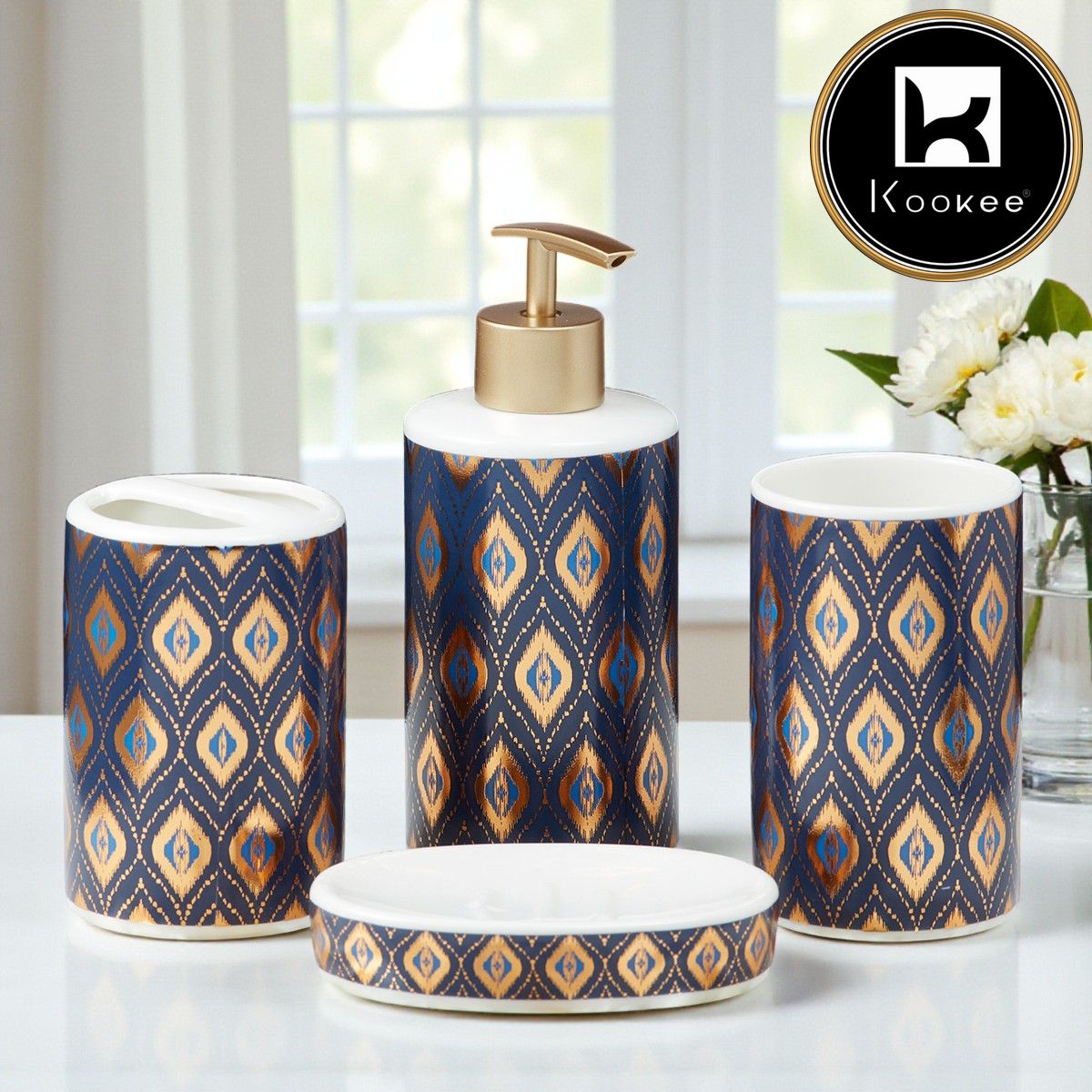 Kookee Ceramic Bathroom Sets, Blue, ART10073