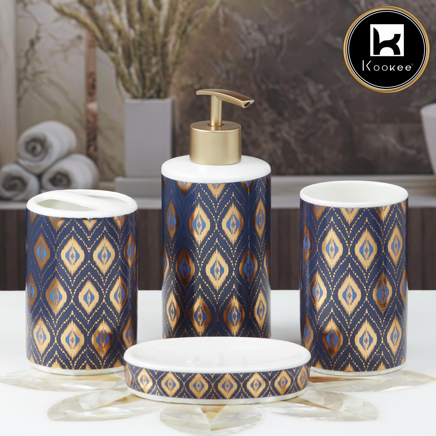 Ceramic Bathroom Set of 4 with Soap Dispenser (10073)