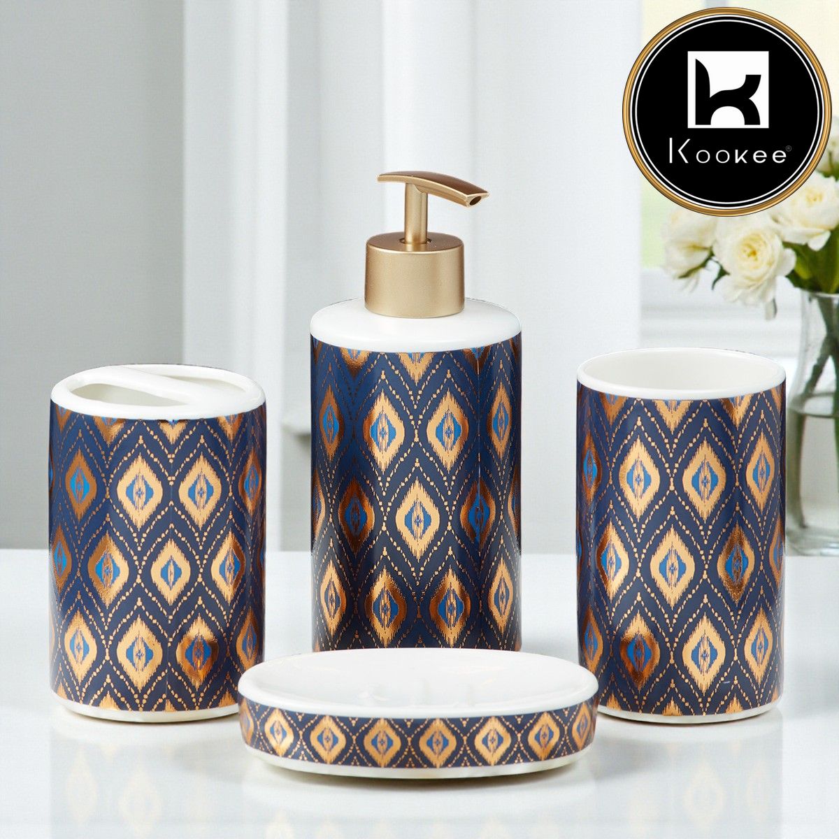 Kookee Ceramic Bathroom Sets, Blue, ART10073
