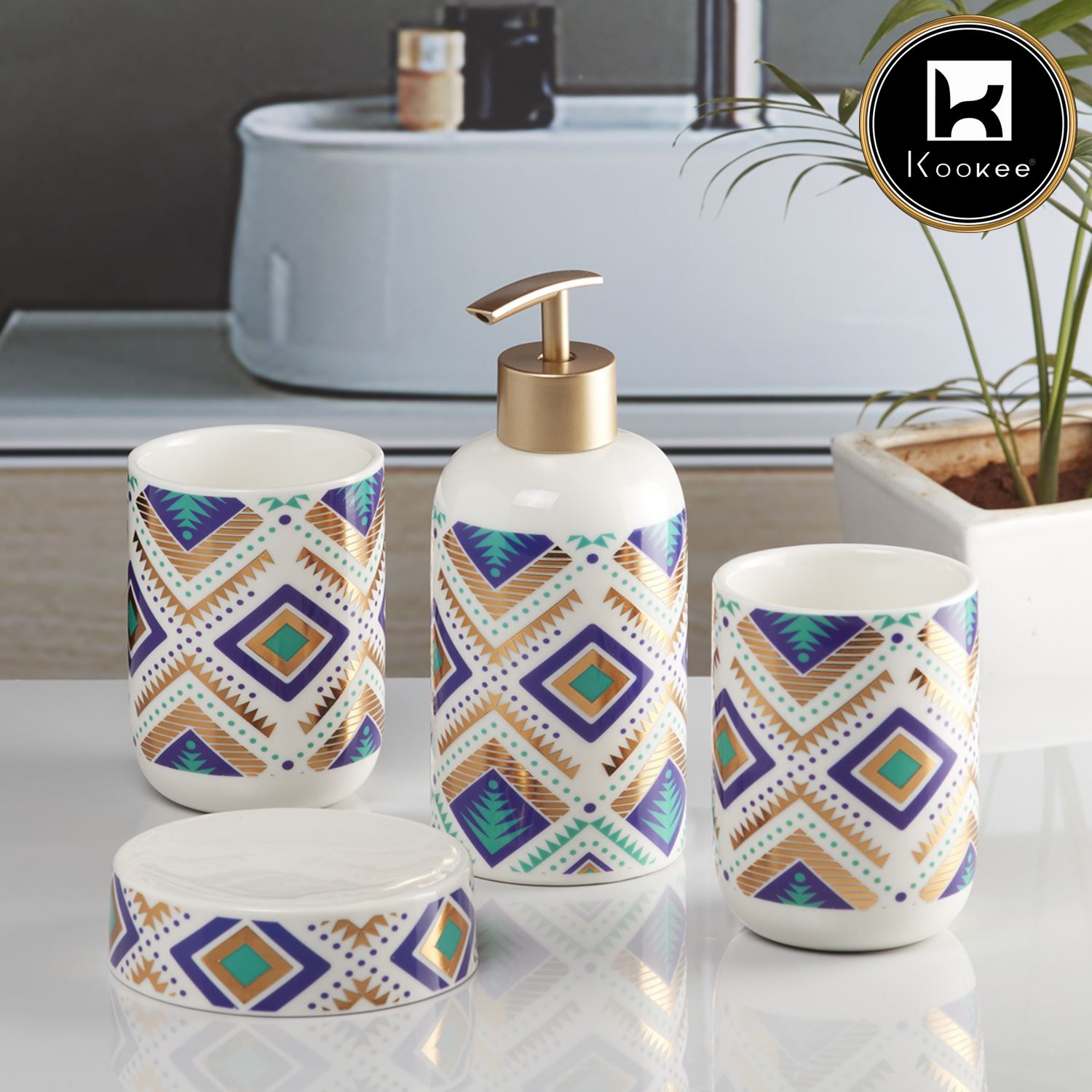 Kookee Ceramic Bathroom Sets, Multi, ART10076