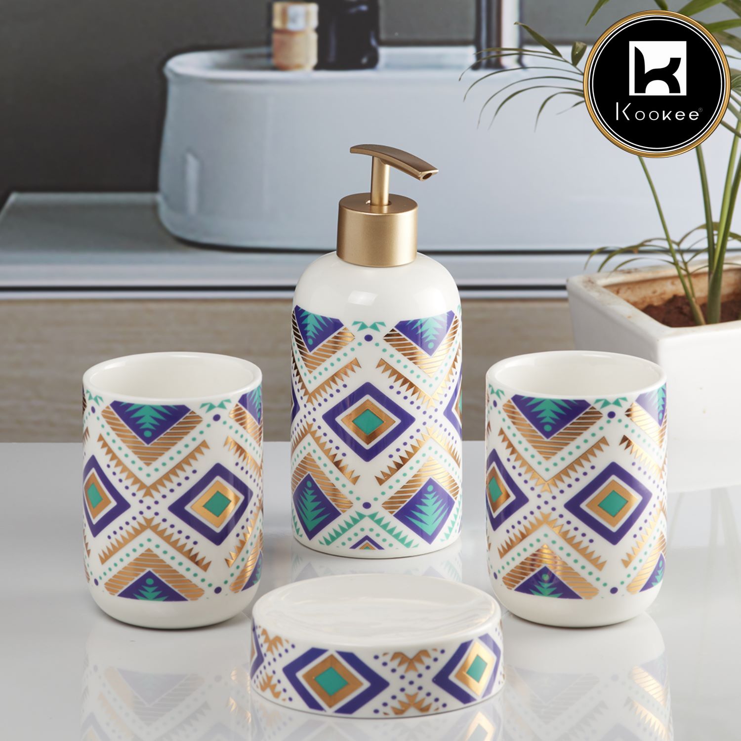 Kookee Ceramic Bathroom Sets, Multi, ART10076