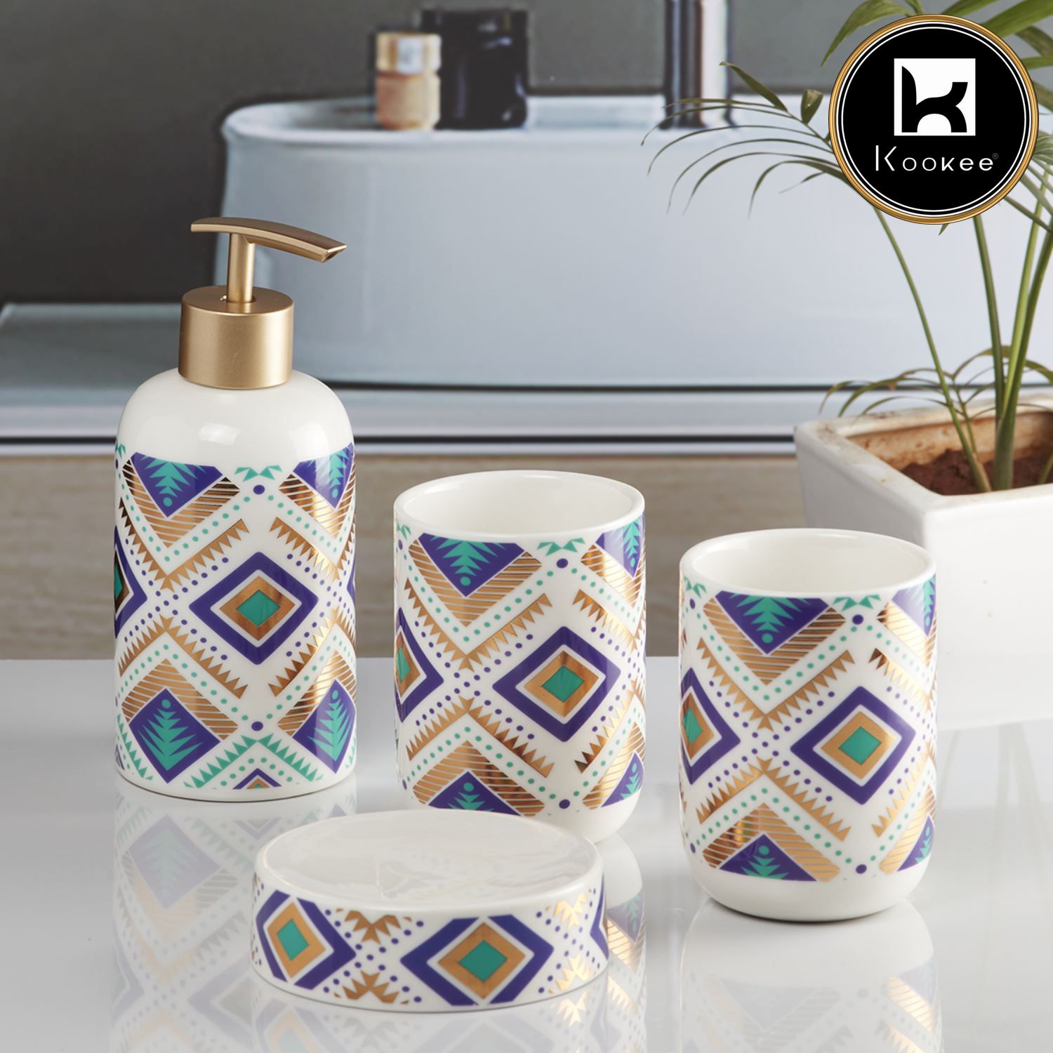 Kookee Ceramic Bathroom Sets, Multi, ART10076