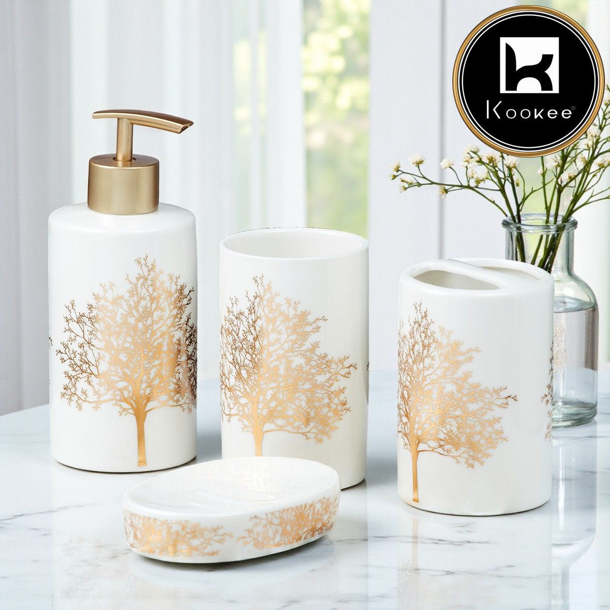 Kookee Ceramic Bathroom Sets, White, ART10077