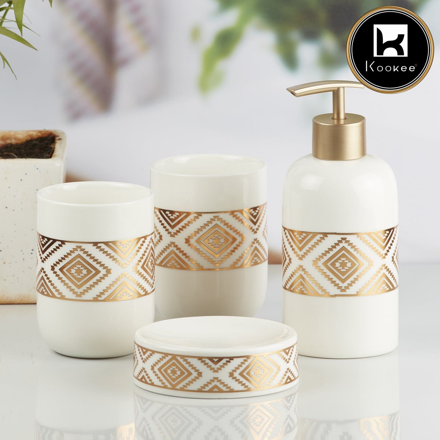 Ceramic Bathroom Accessories Set of 4 with Soap Dispenser (V-CBS-004-5)