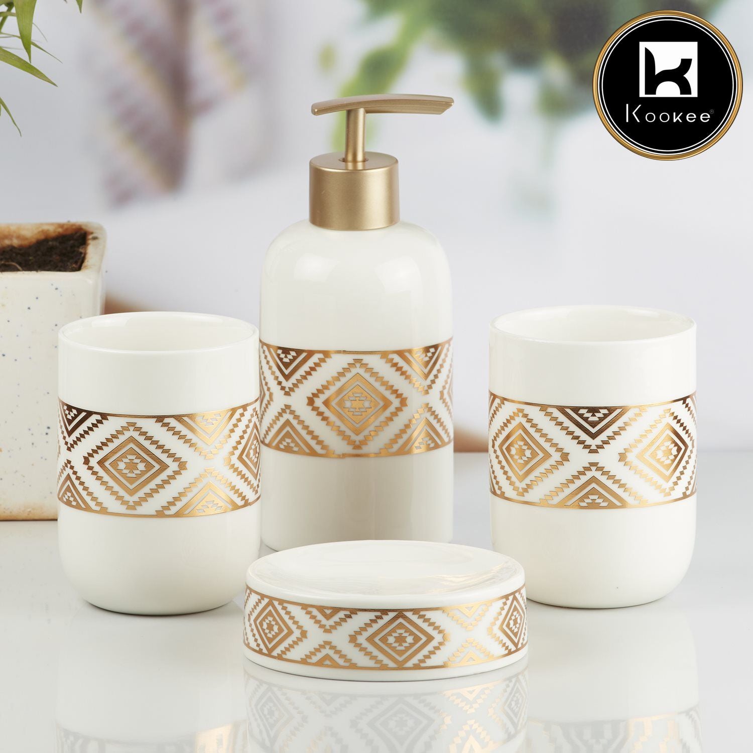 Kookee Ceramic Bathroom Sets, White, ART10078
