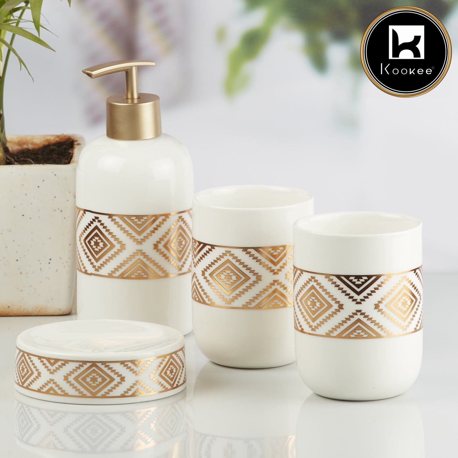 Kookee Ceramic Bathroom Sets, White, ART10078