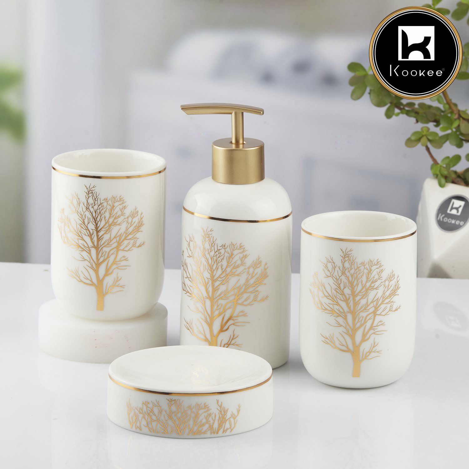 Kookee Ceramic Bathroom Sets, White, ART10079