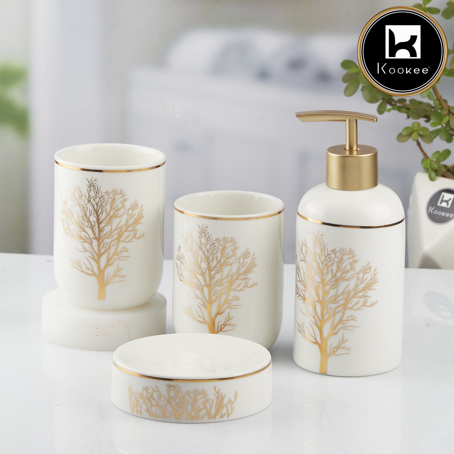 Kookee Ceramic Bathroom Sets, White, ART10079