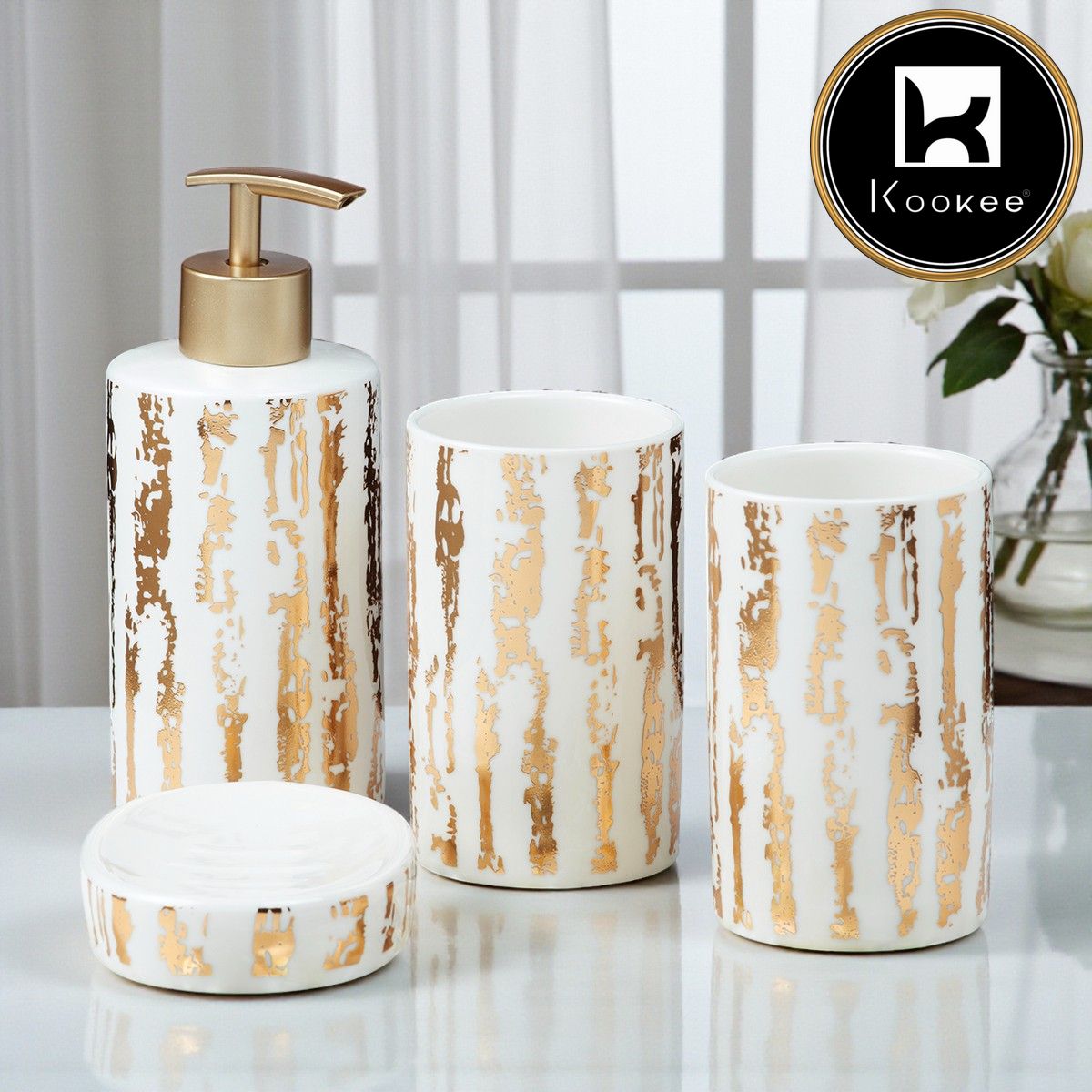 Kookee Ceramic Bathroom Sets, White, ART10080