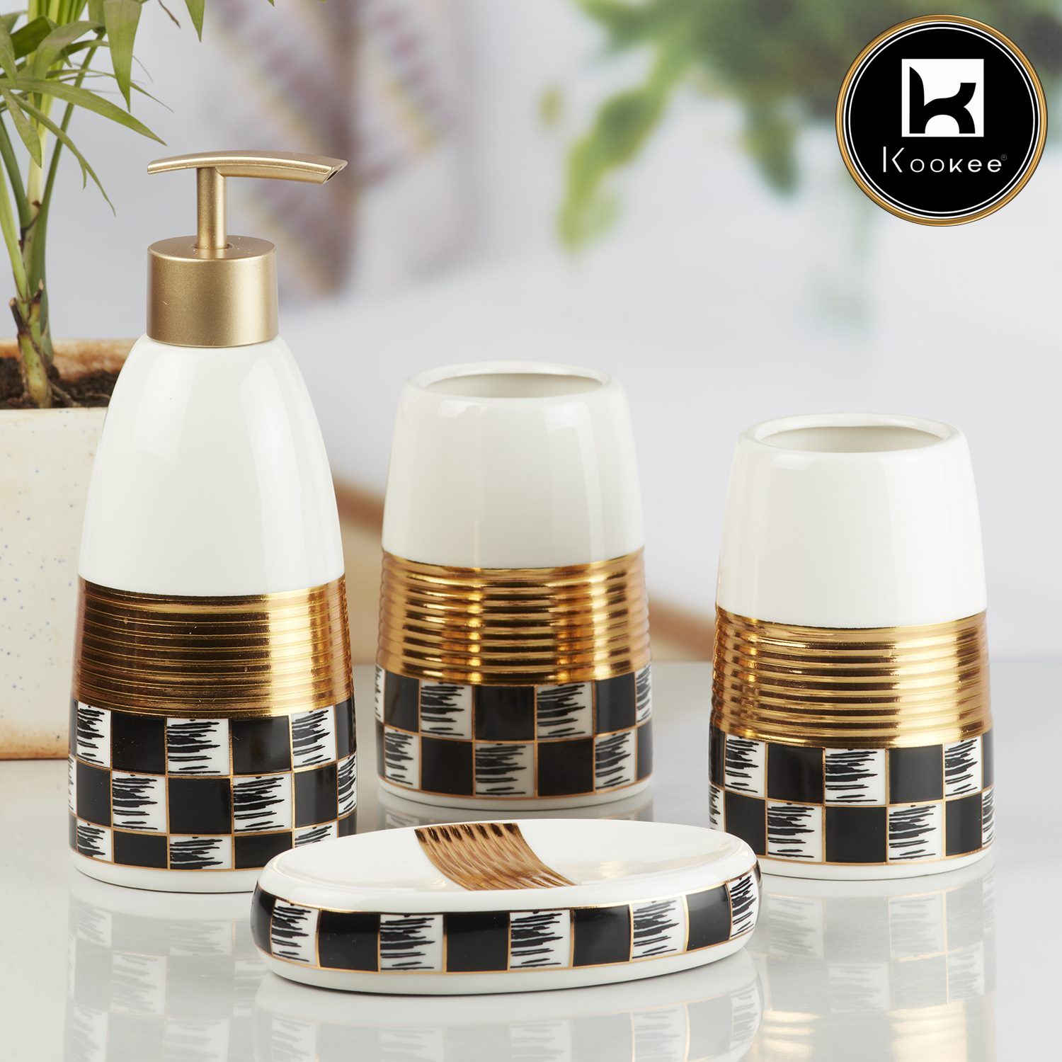 Ceramic Bathroom Accessories Set of 4 with Soap Dispenser (V-CBS-047-1)