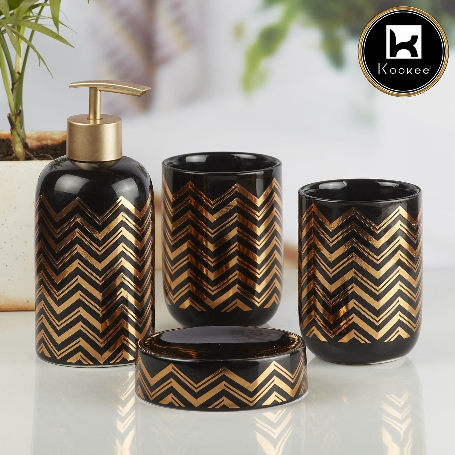 Ceramic Bathroom Set of 4 with Soap Dispenser (10082)