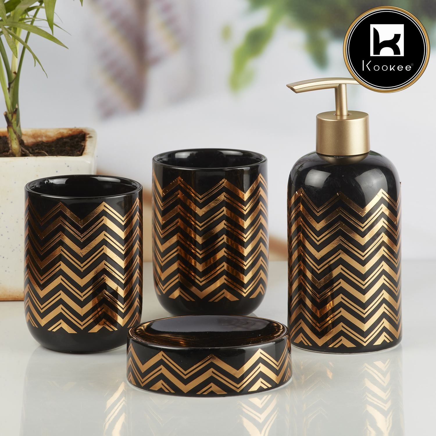 Kookee Ceramic Bathroom Sets, Black, ART10082