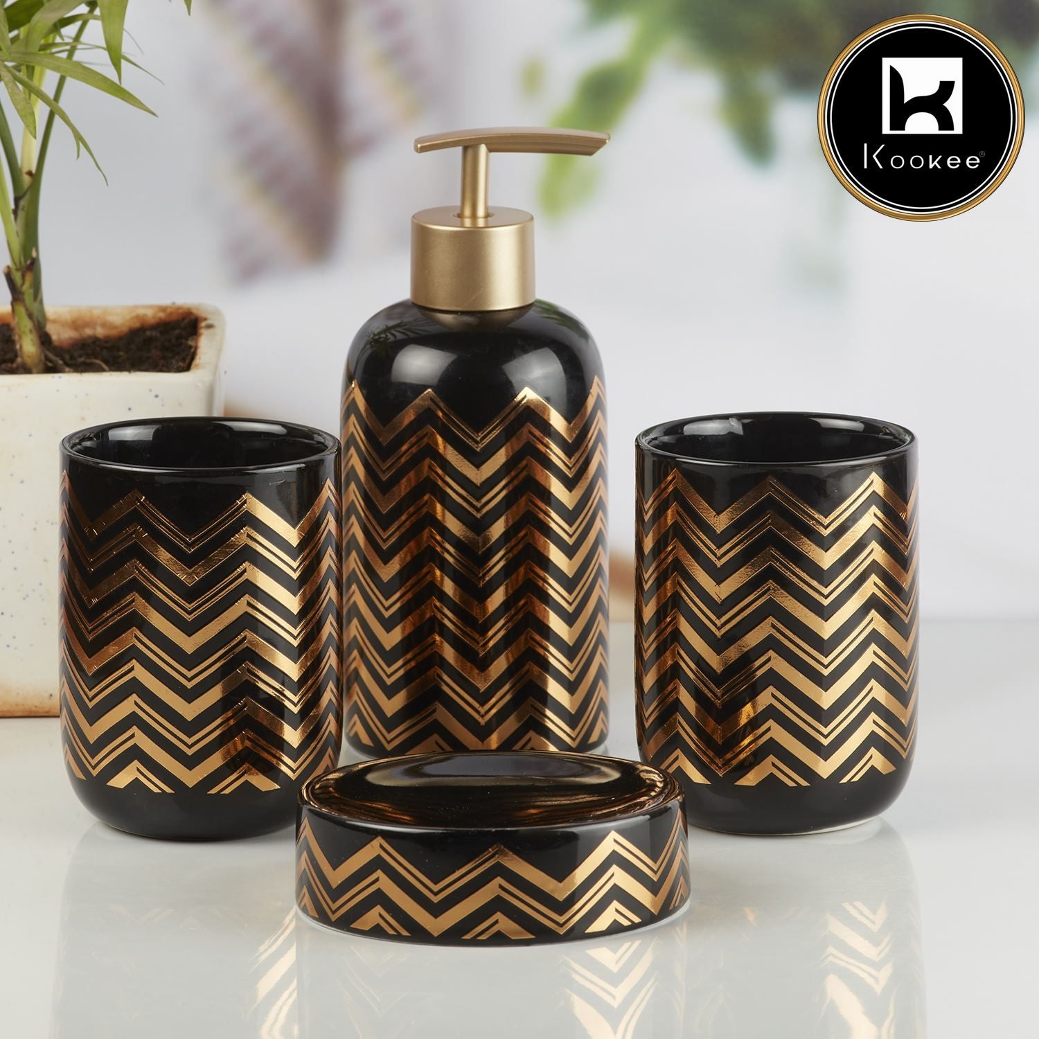 Kookee Ceramic Bathroom Sets, Black, ART10082
