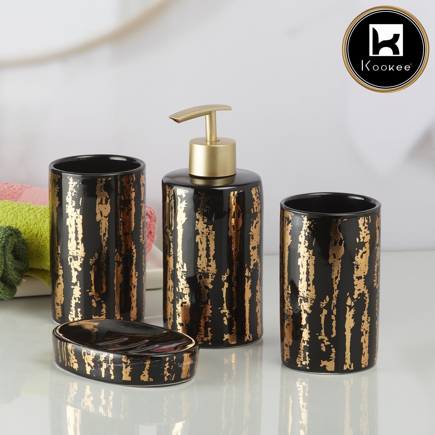 Kookee Ceramic Bathroom Sets, Black, ART10083