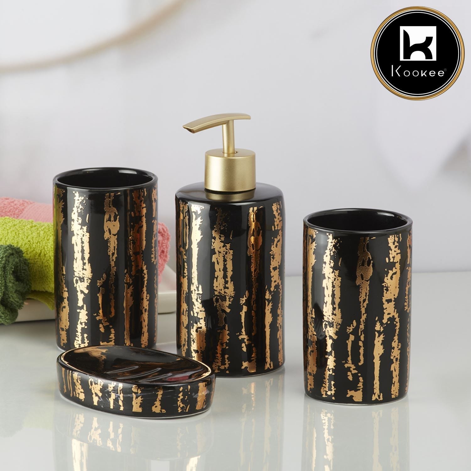 Ceramic Bathroom Set of 4 with Soap Dispenser (V-CBS-015-6)