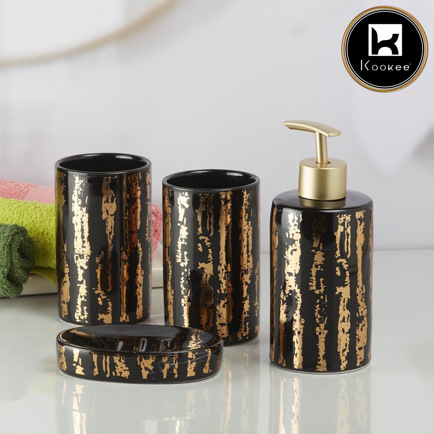 Kookee Ceramic Bathroom Sets, Black, ART10083