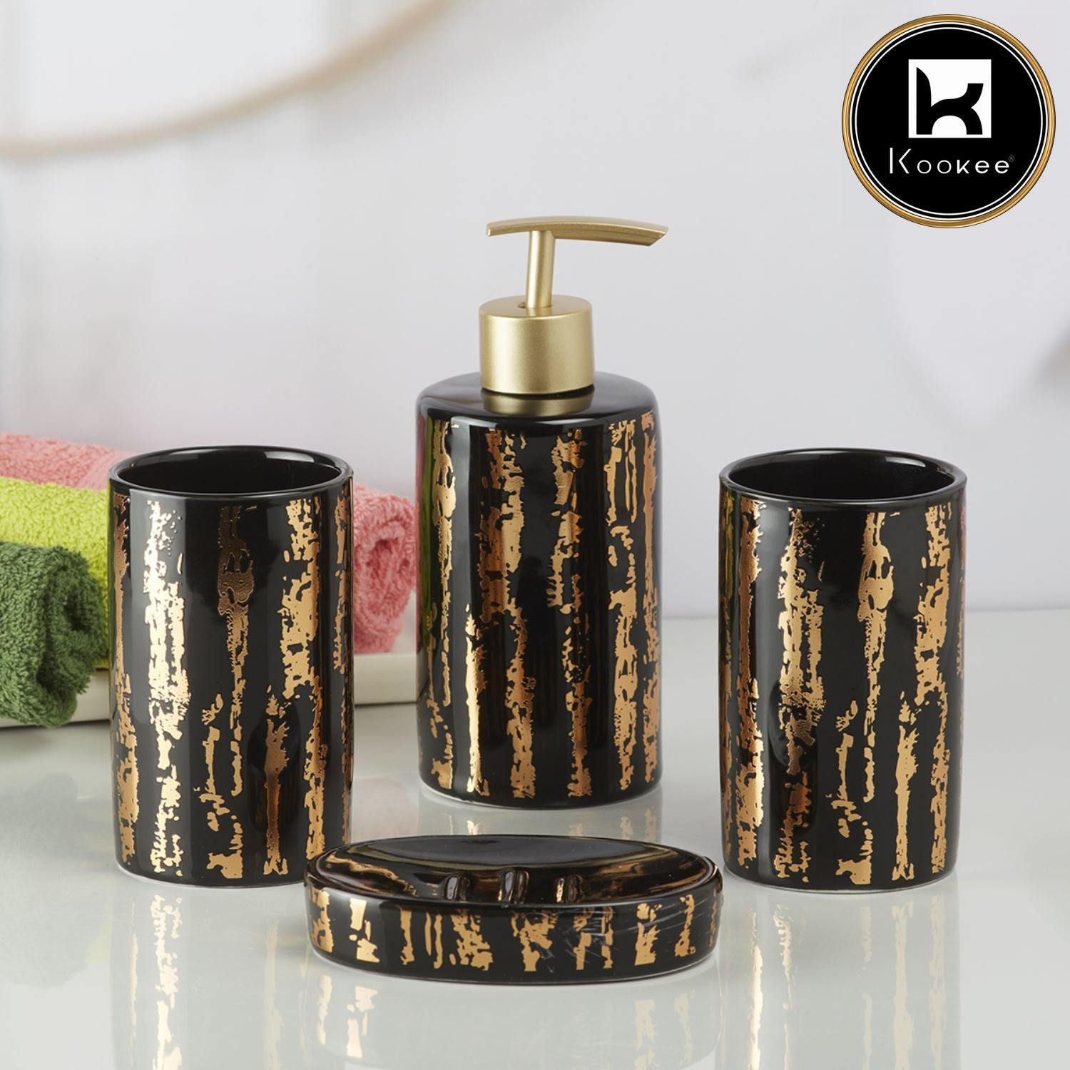 Kookee Ceramic Bathroom Sets, Black, ART10083