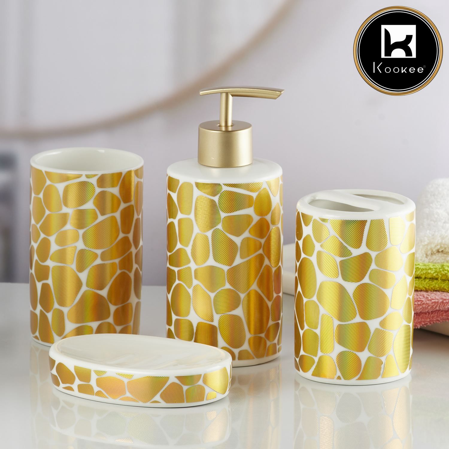 Kookee Ceramic Bathroom Sets, Gold, ART10084