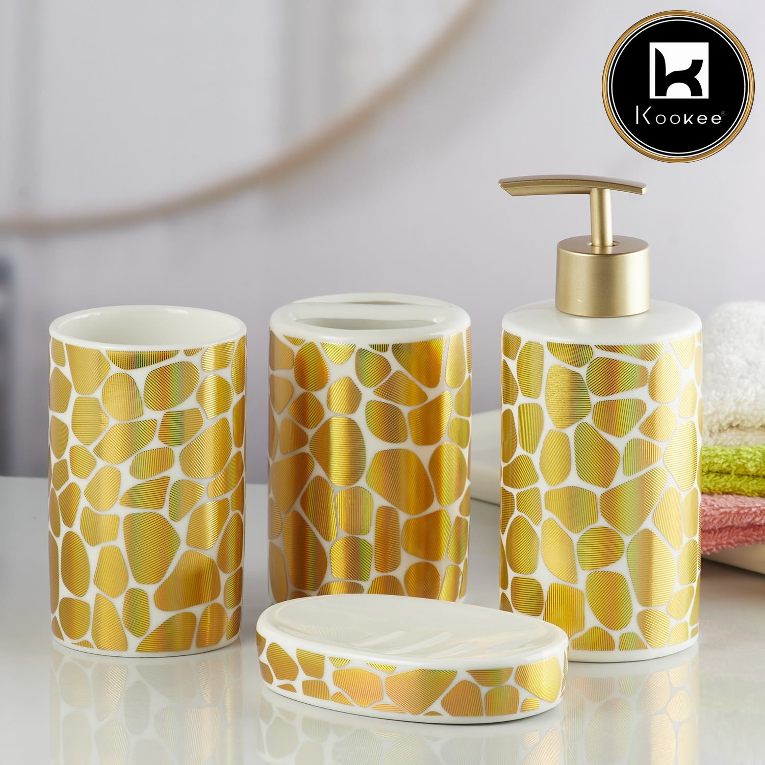 Kookee Ceramic Bathroom Sets, Gold, ART10084
