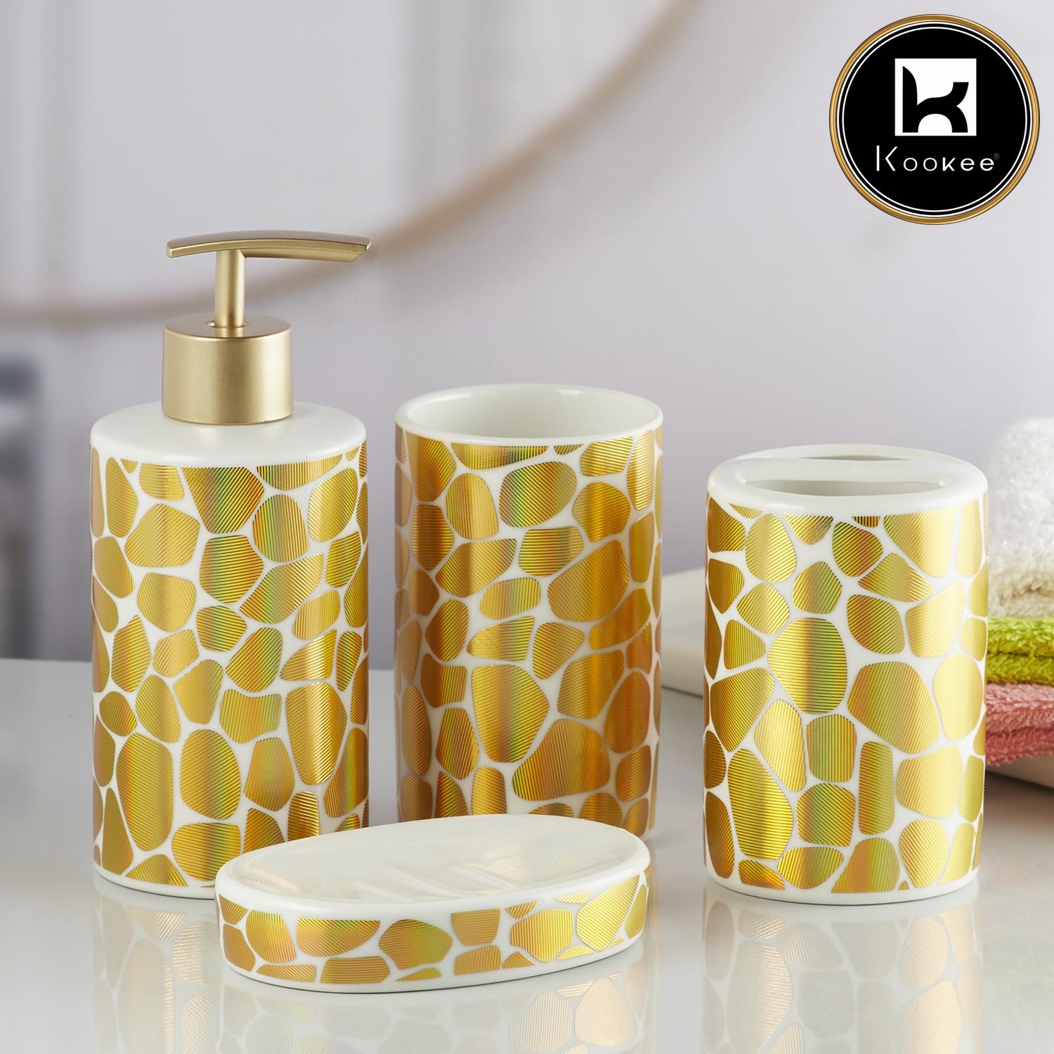 Kookee Ceramic Bathroom Sets, Gold, ART10084
