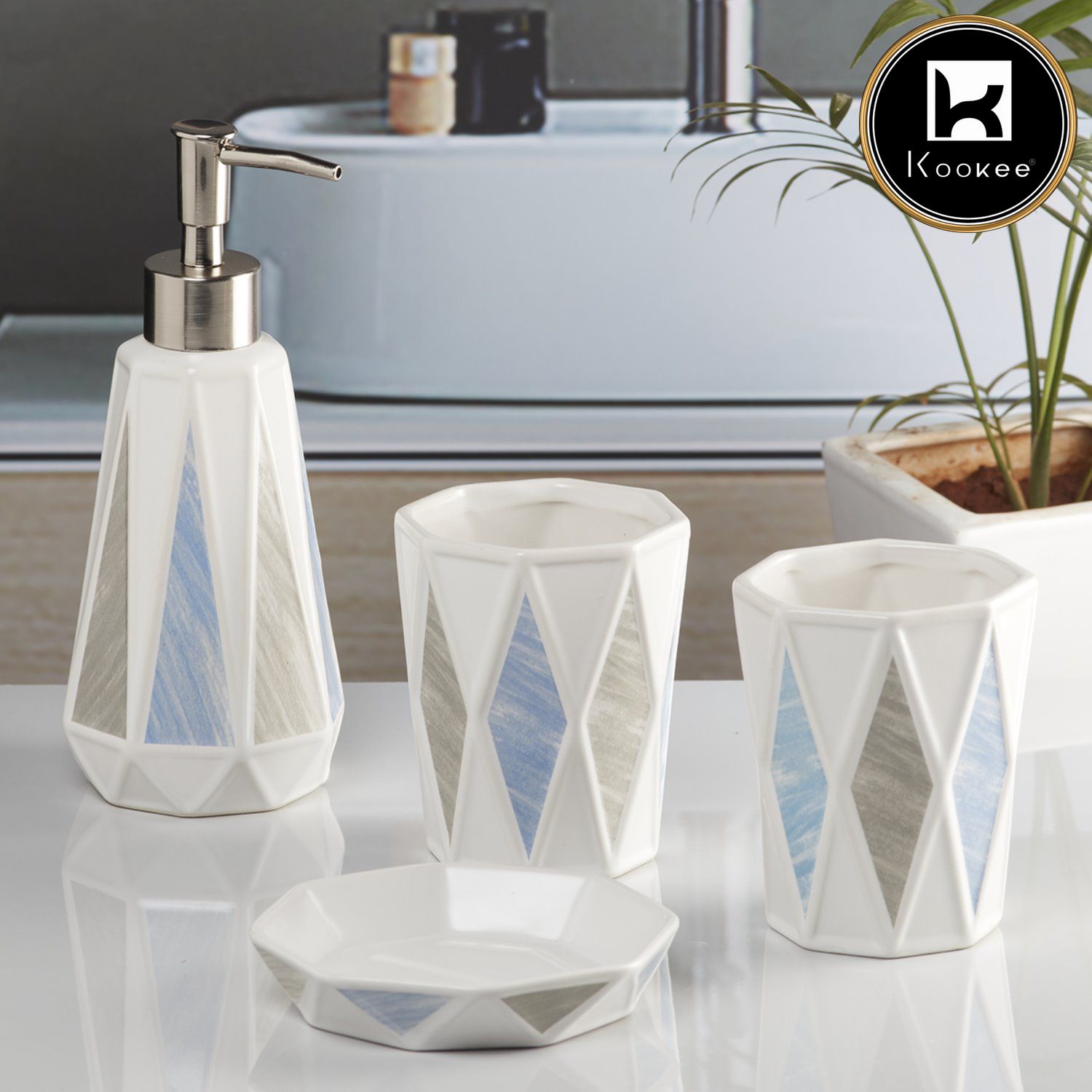 Kookee Ceramic Bathroom Sets, Multi, ART10085