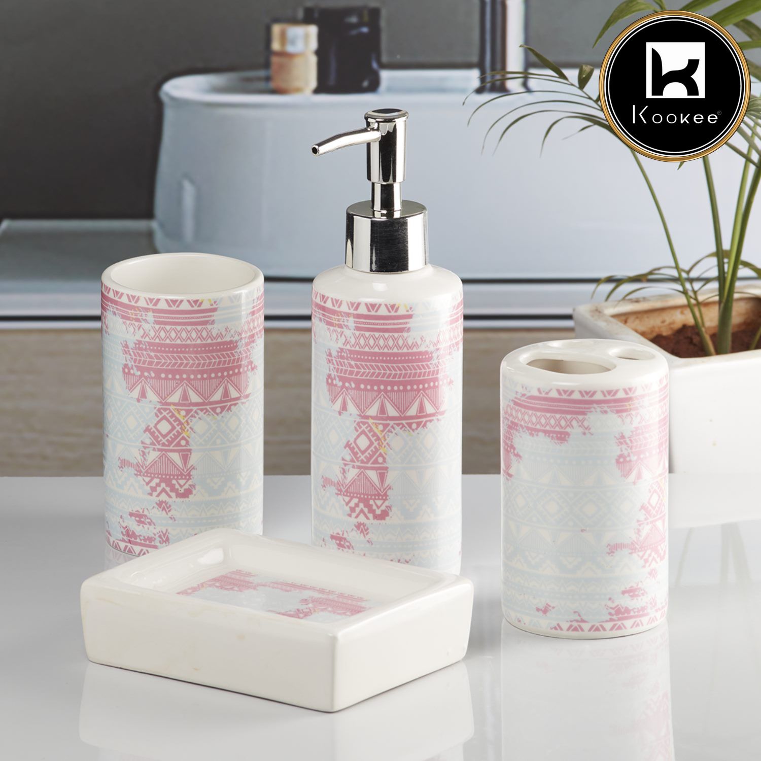 Kookee Ceramic Bathroom Sets, Multi, ART10086