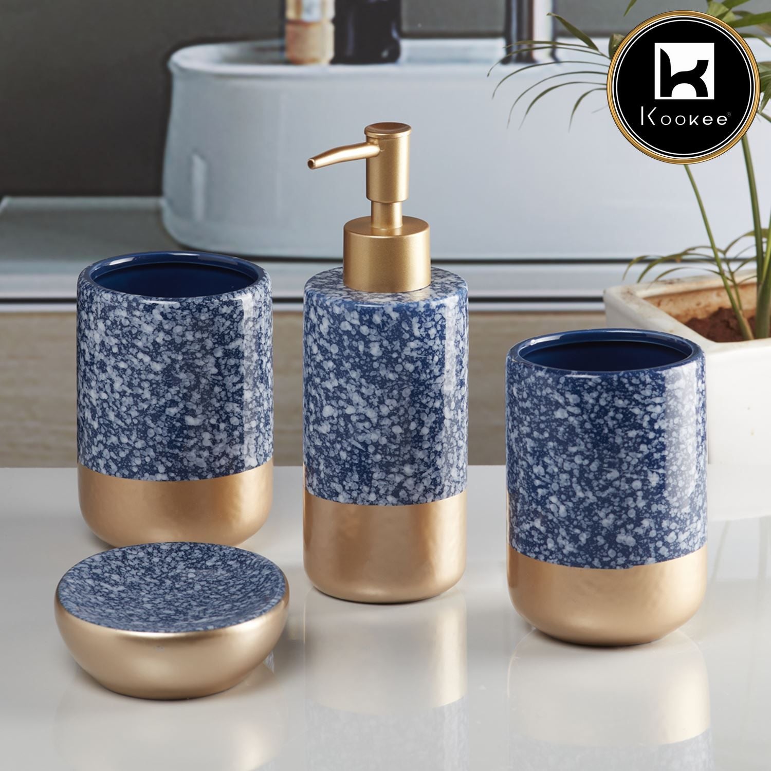 Kookee Ceramic Bathroom Sets, Blue, ART10088