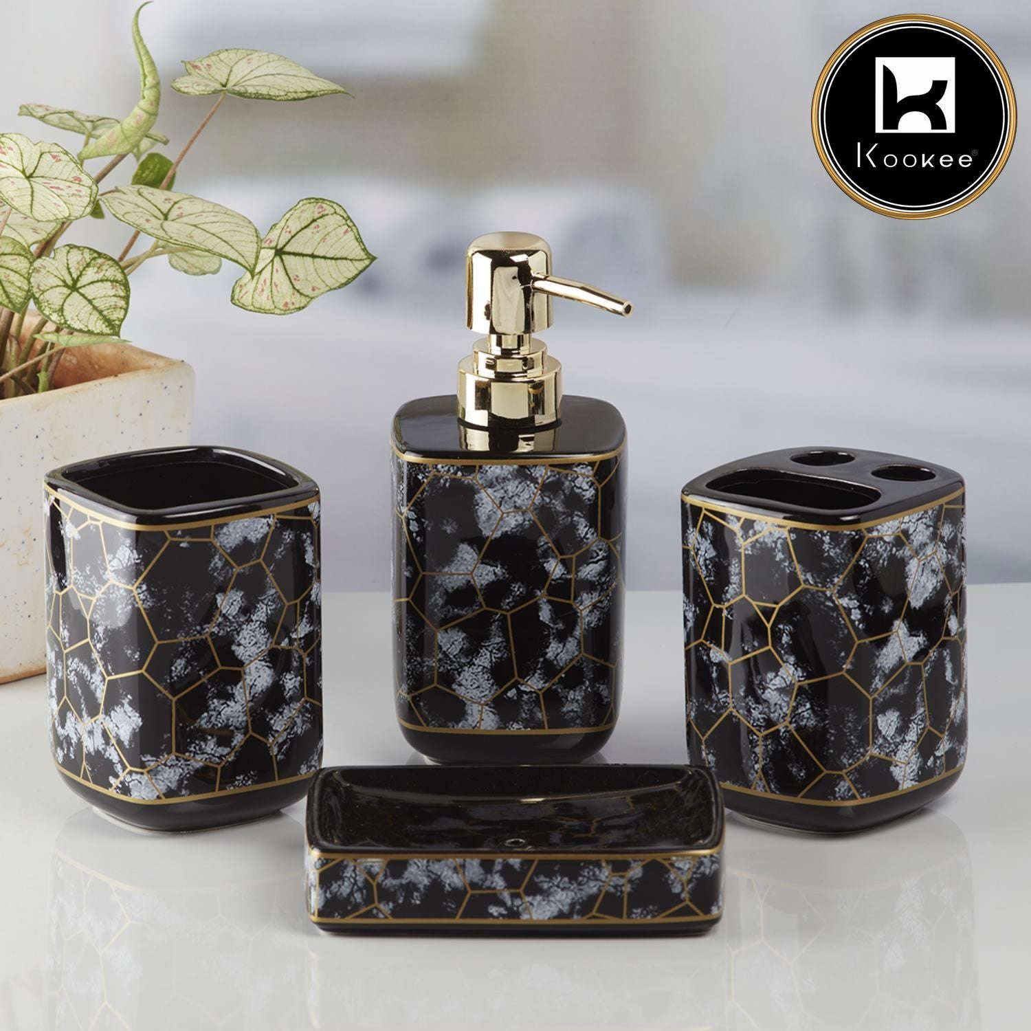 Kookee Ceramic Bathroom Sets, Black, ART11060