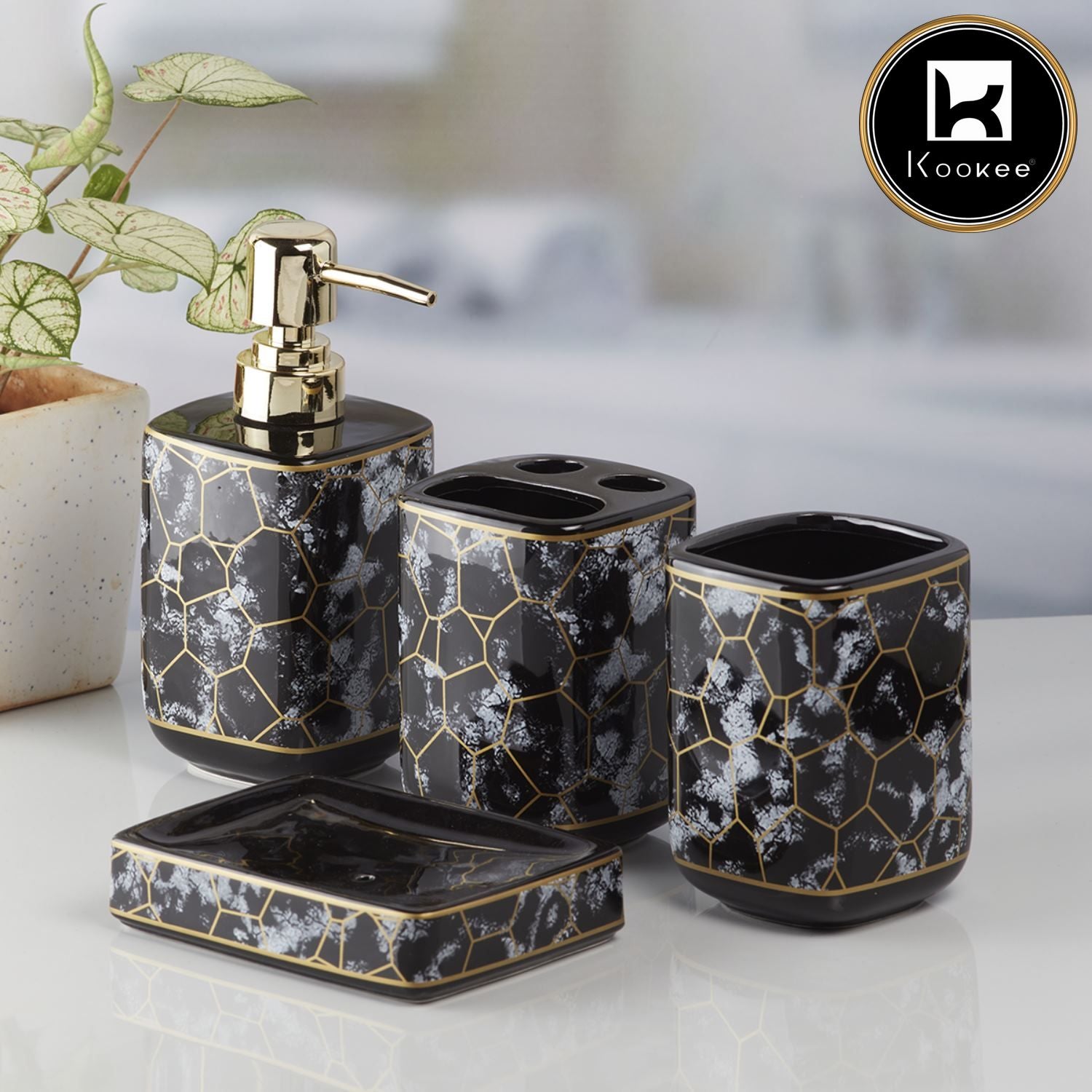 Kookee Ceramic Bathroom Sets, Black, ART10089