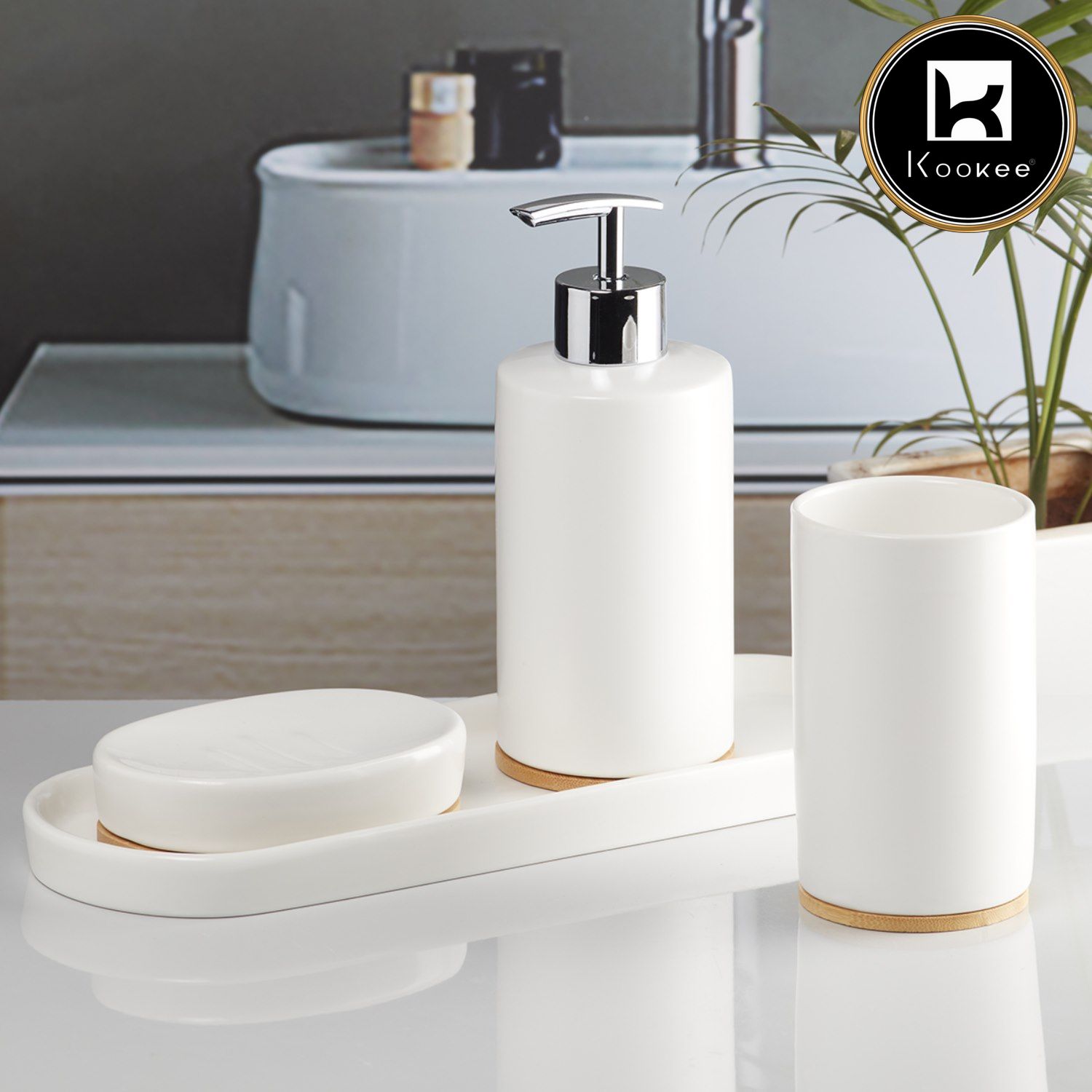 Kookee Ceramic Bathroom Sets, White, ART10090