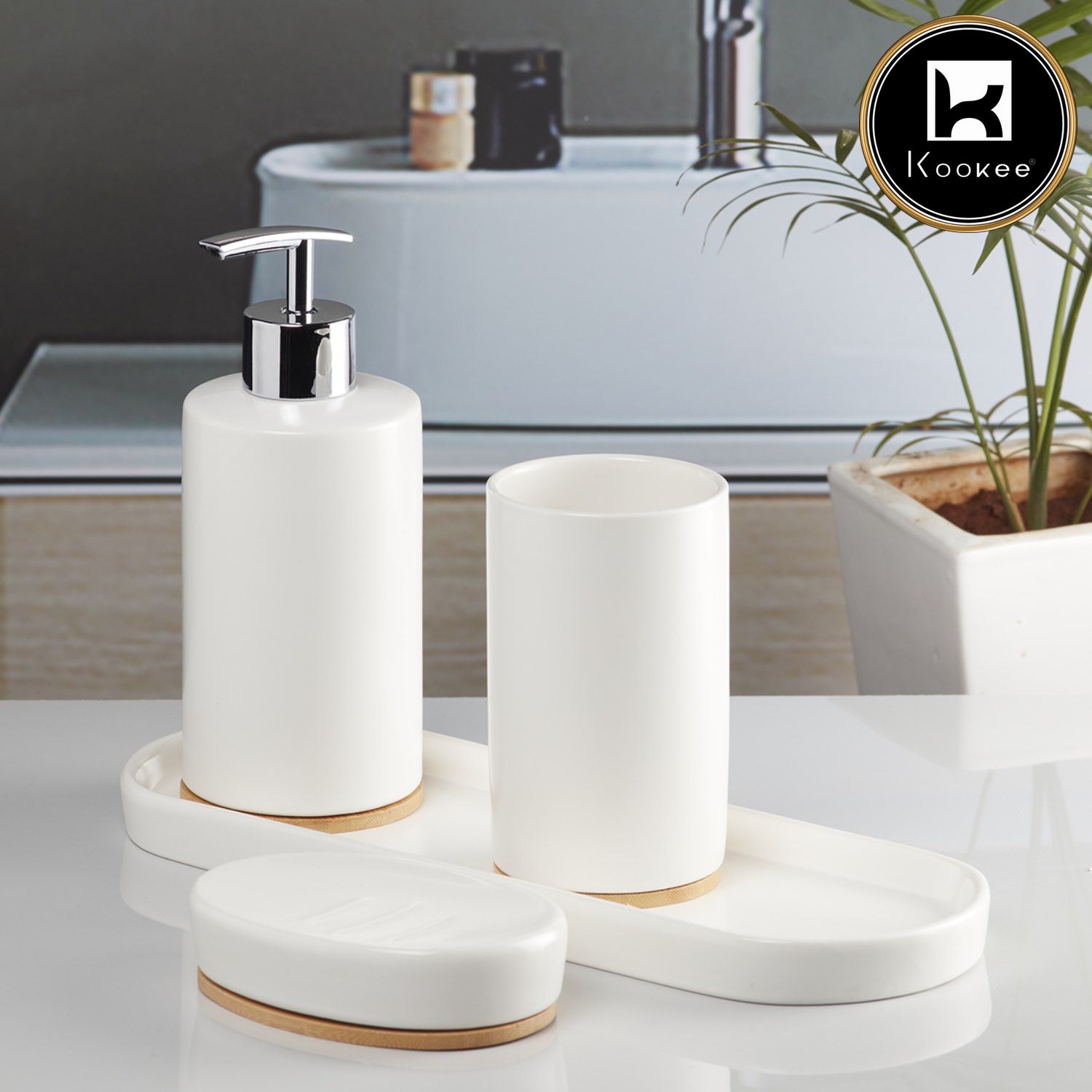 Kookee Ceramic Bathroom Sets, White, ART10090