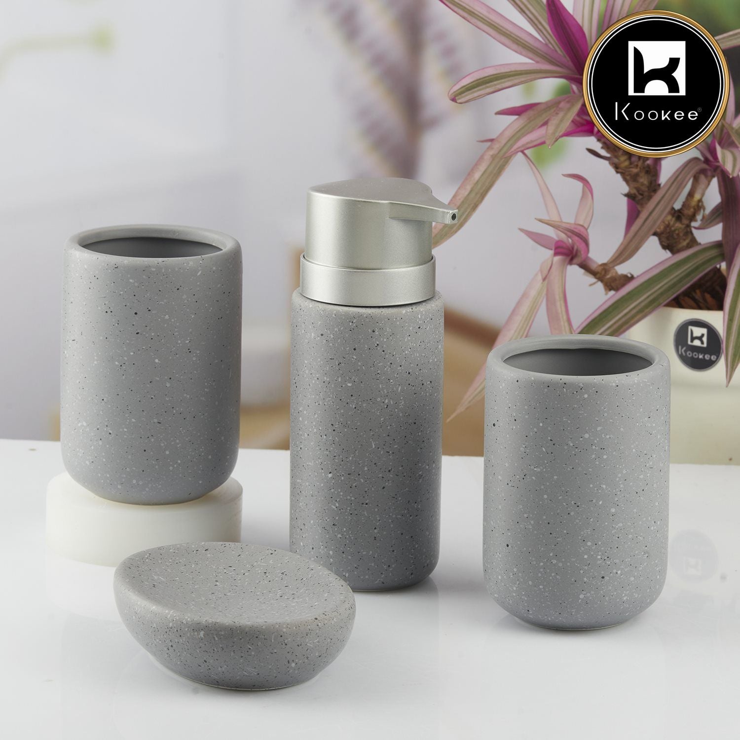 Kookee Ceramic Bathroom Sets, Grey, ART10092
