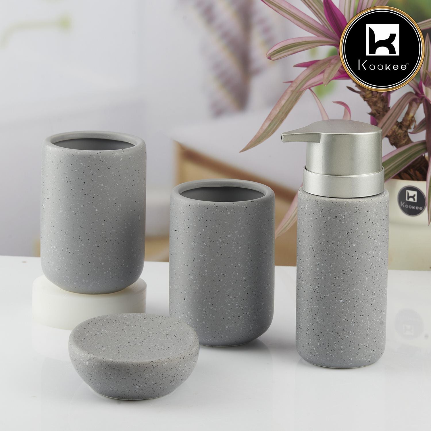 Kookee Ceramic Bathroom Sets, Grey, ART10092