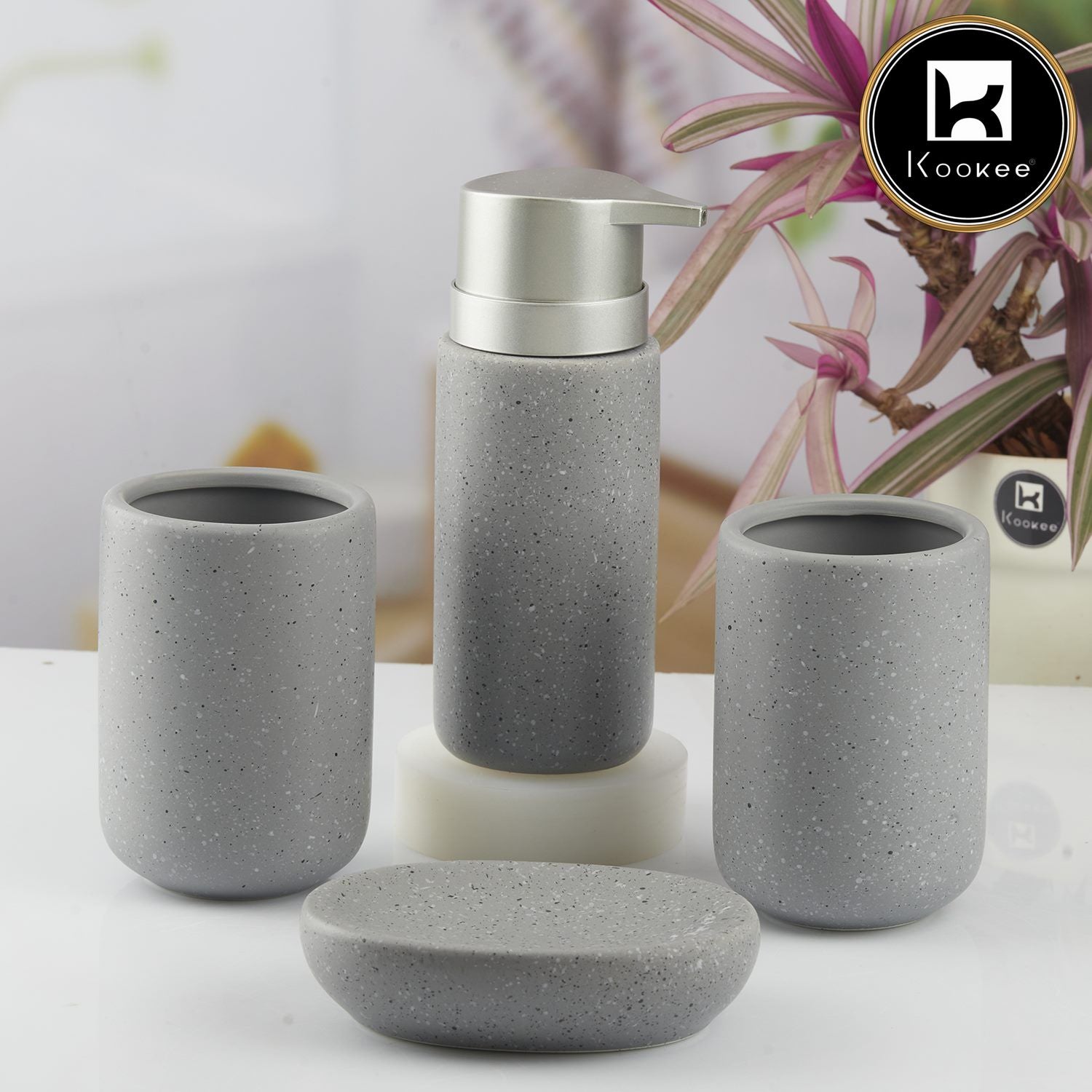 Kookee Ceramic Bathroom Sets, Grey, ART10092