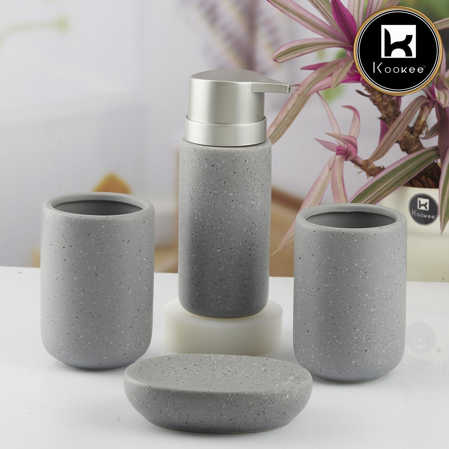 Ceramic Bathroom Accessories Set of 4 with Soap Dispenser (10092)