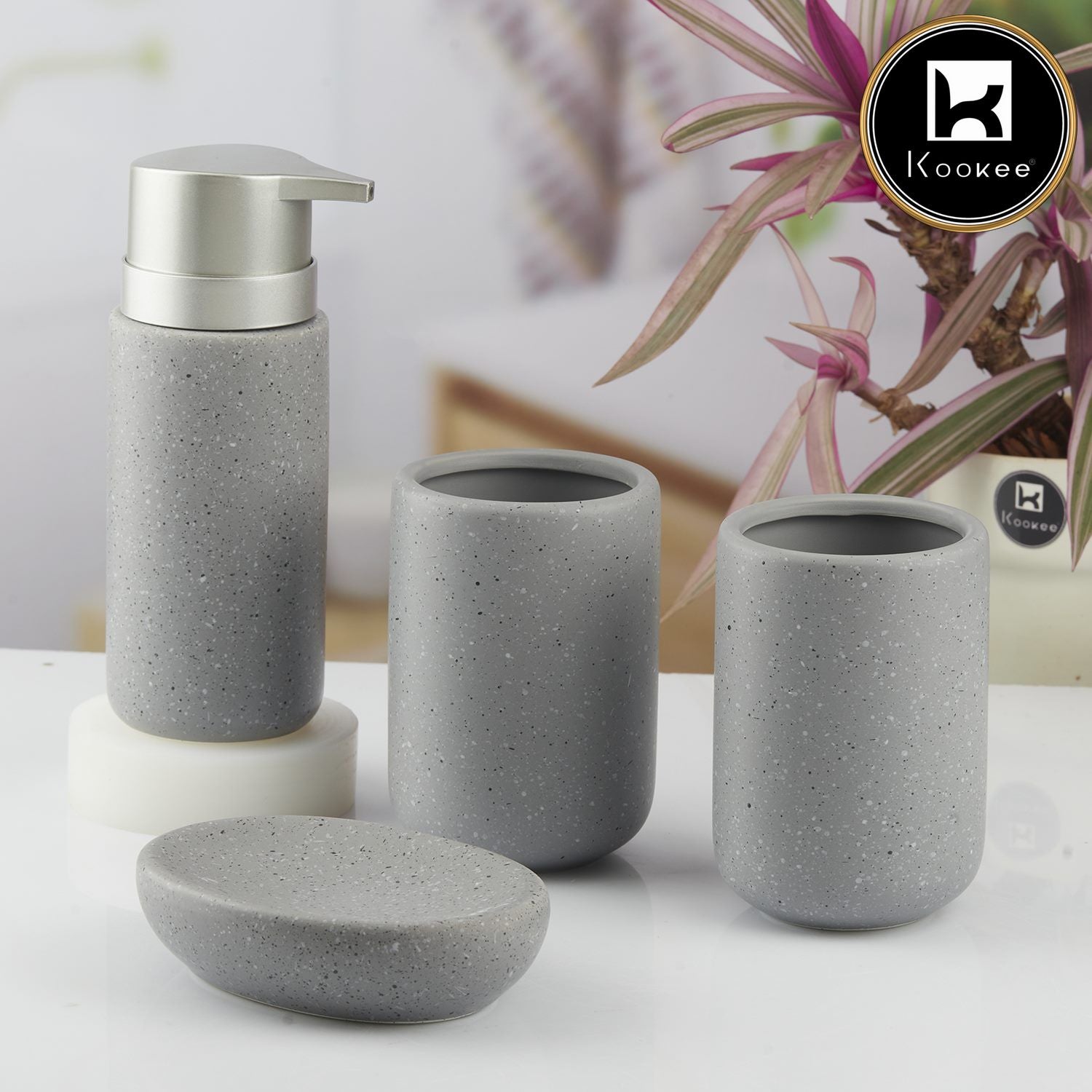 Ceramic Bathroom Accessories Set of 4 with Soap Dispenser (10092)