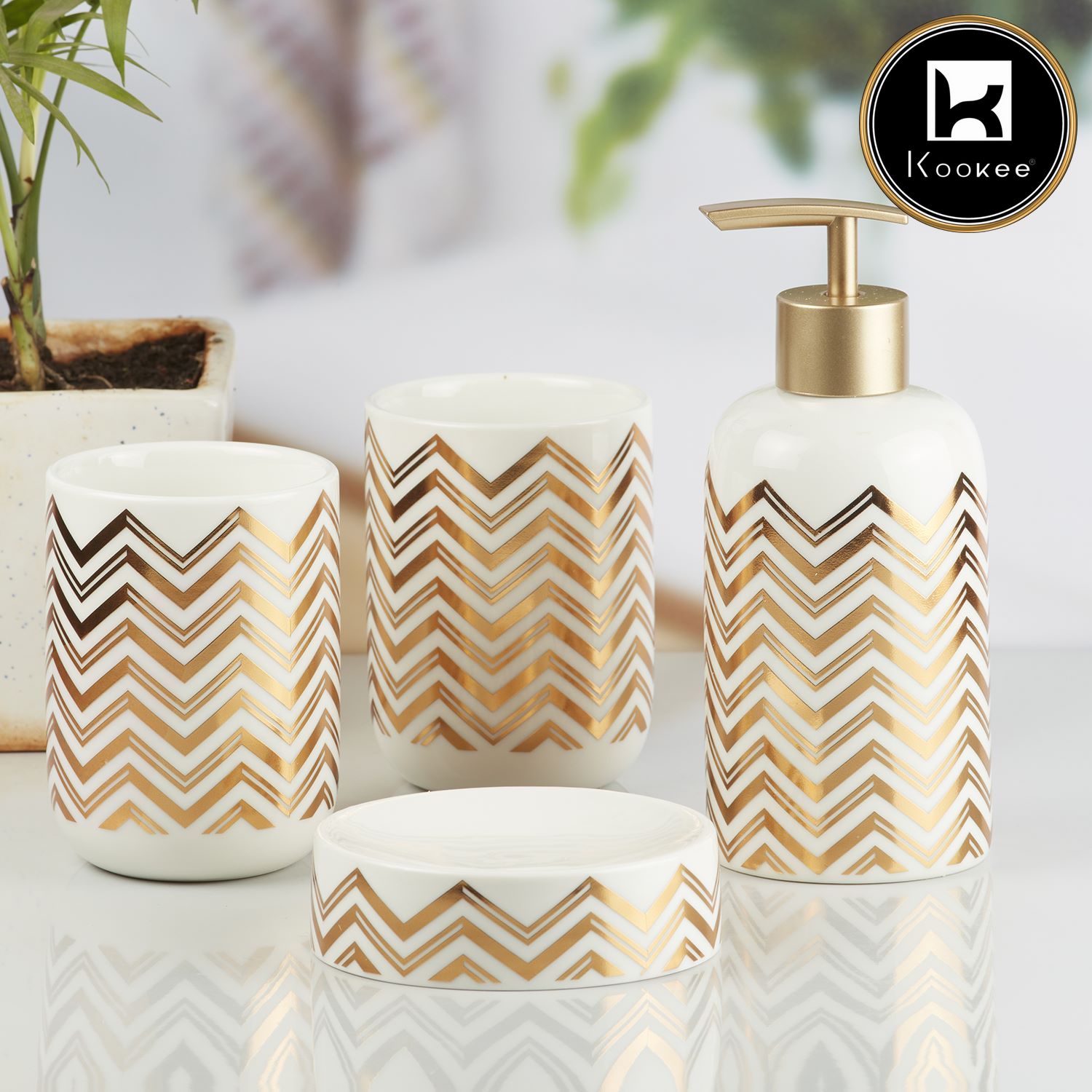 Kookee Ceramic Bathroom Sets, White, ART10093