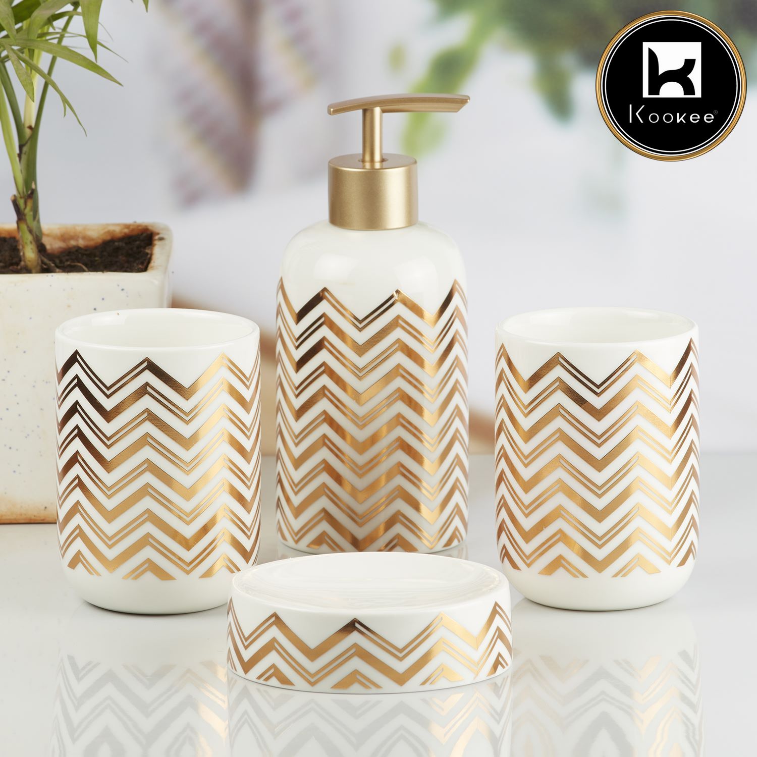Kookee Ceramic Bathroom Sets, White, ART10093