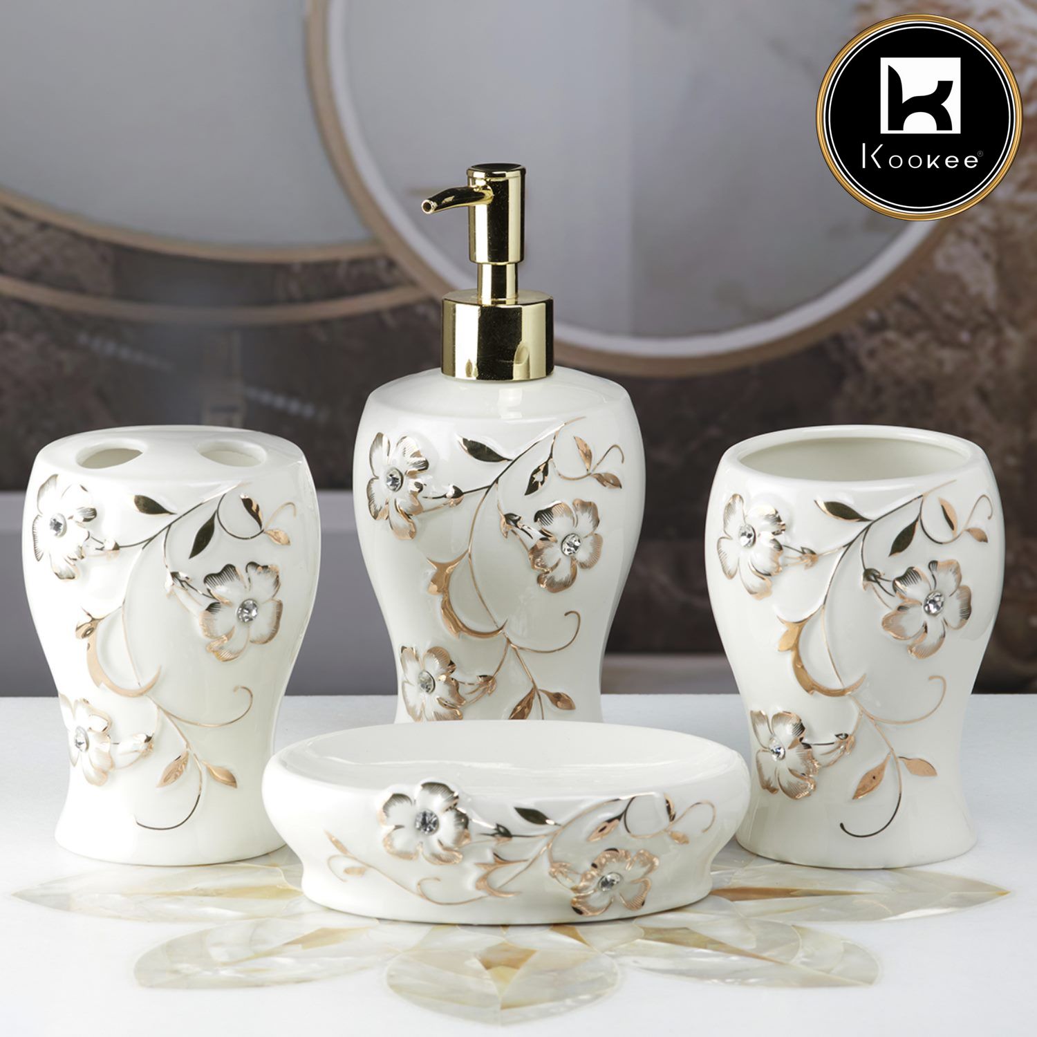 Kookee Ceramic Bathroom Sets, White, ART10094