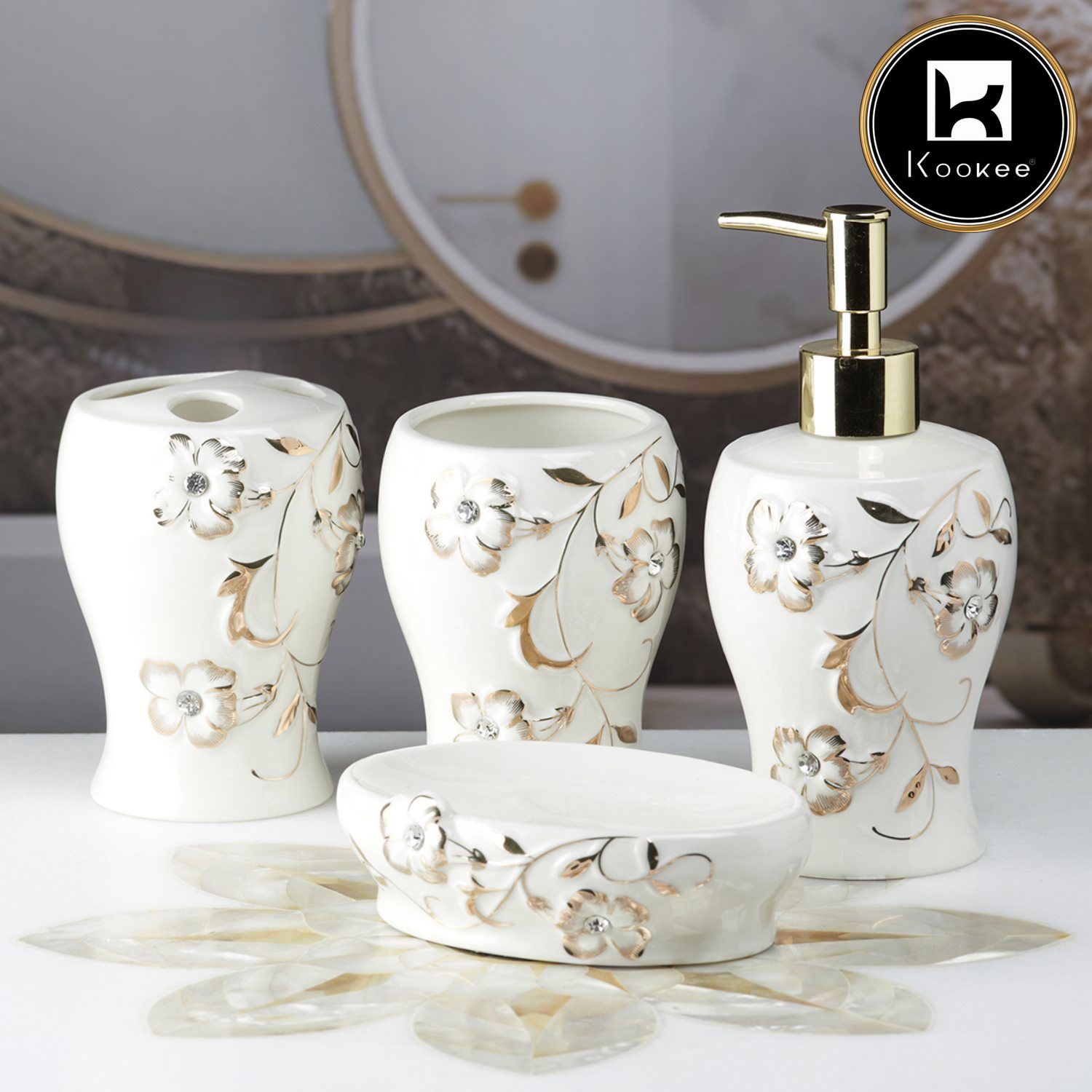 Kookee Ceramic Bathroom Sets, White, ART10094