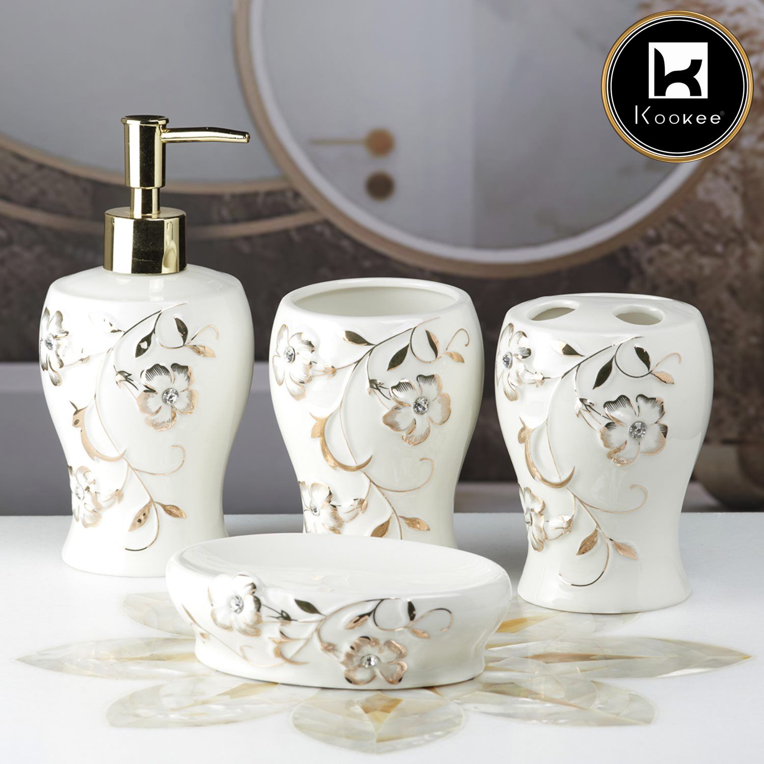 Kookee Ceramic Bathroom Sets, White, ART10094