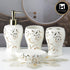 Kookee Ceramic Bathroom Accessories Set of 4, Modern Bath Set with Liquid handwash Soap Dispenser and Toothbrush holder, Luxury Gift Accessory for Home, White/Gold