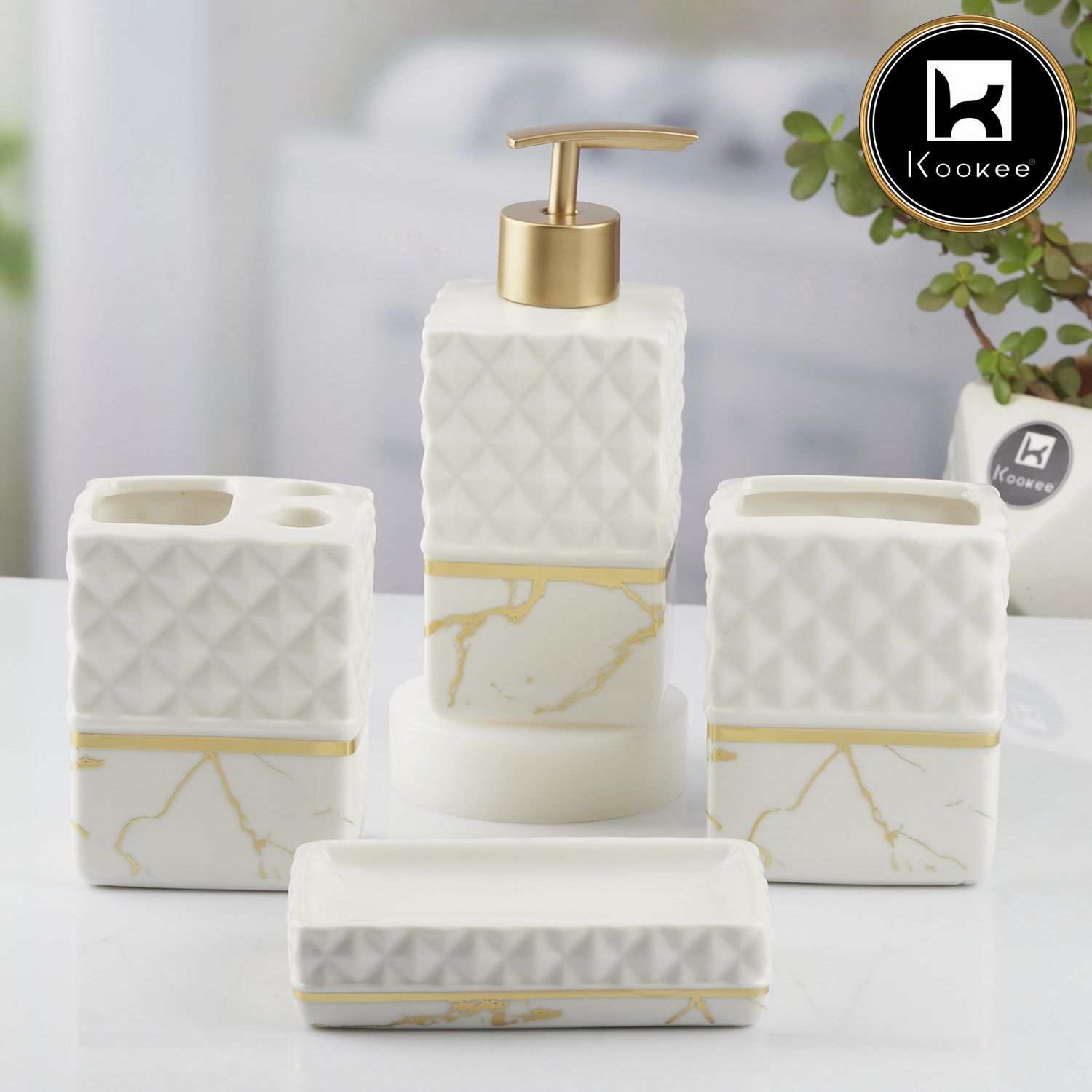 Kookee Ceramic Bathroom Sets, White, ART10096