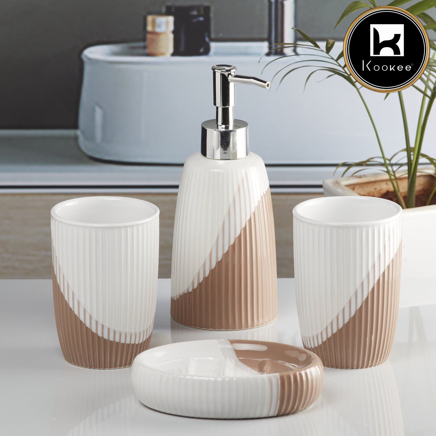 Kookee Ceramic Bathroom Sets, Brown, ART10100