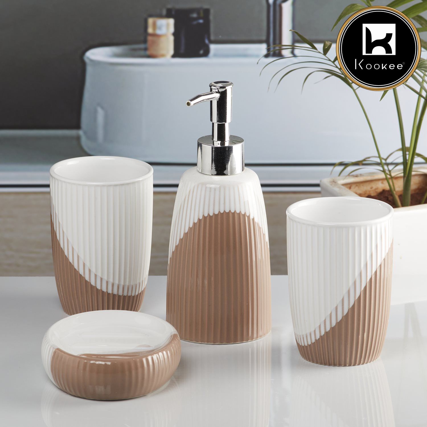Kookee Ceramic Bathroom Sets, Brown, ART10100
