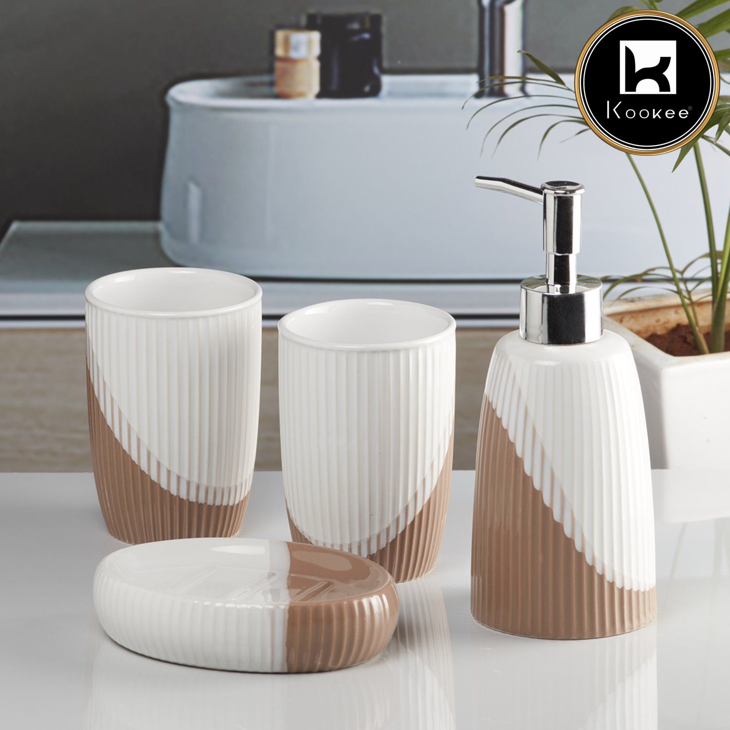 Kookee Ceramic Bathroom Sets, Brown, ART10100
