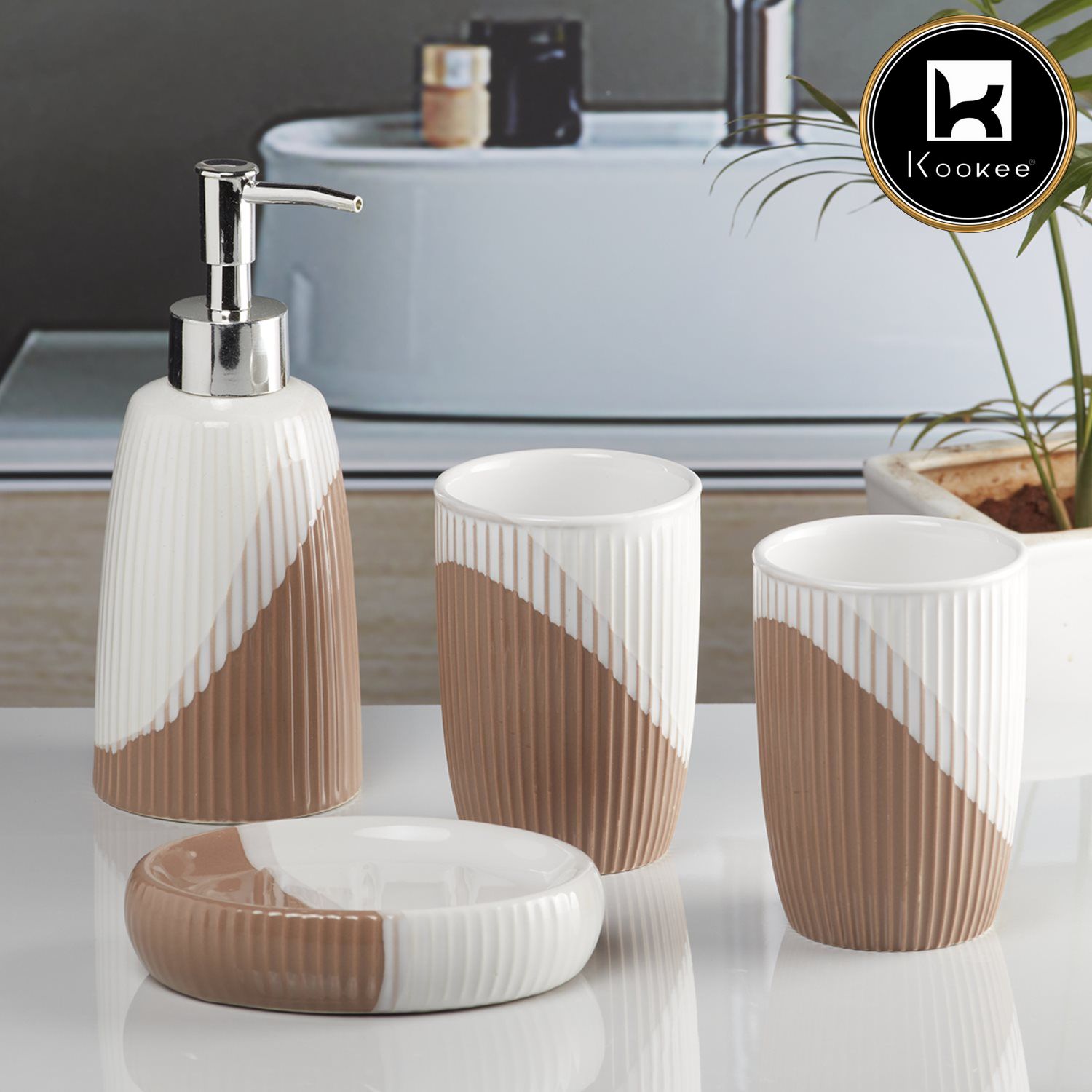 Kookee Ceramic Bathroom Sets, Brown, ART10100